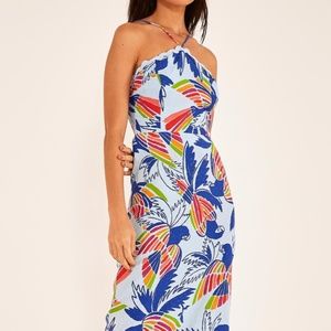 FARM Rio Blue Color Birds Midi Dress